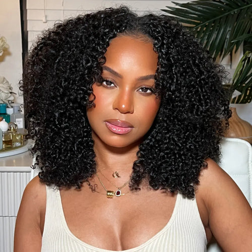✨ Afro Curly V Part Wig  180%-250% Density 💕 No Leave Out Human Hair 💇🏽‍♀️ Glueless Wig  Beginner Friendly 👑