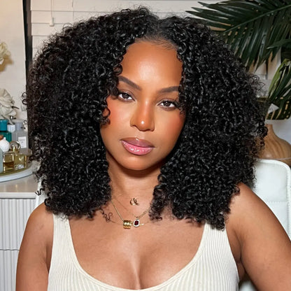 ✨ Afro Curly V Part Wig  180%-250% Density 💕 No Leave Out Human Hair 💇🏽‍♀️ Glueless Wig  Beginner Friendly 👑
