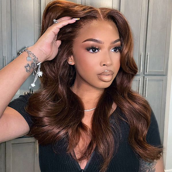 Glueless Chocolate Brown Layered Cut Face Framing Body Wave Pre-Cut Lace Wear Go Wig