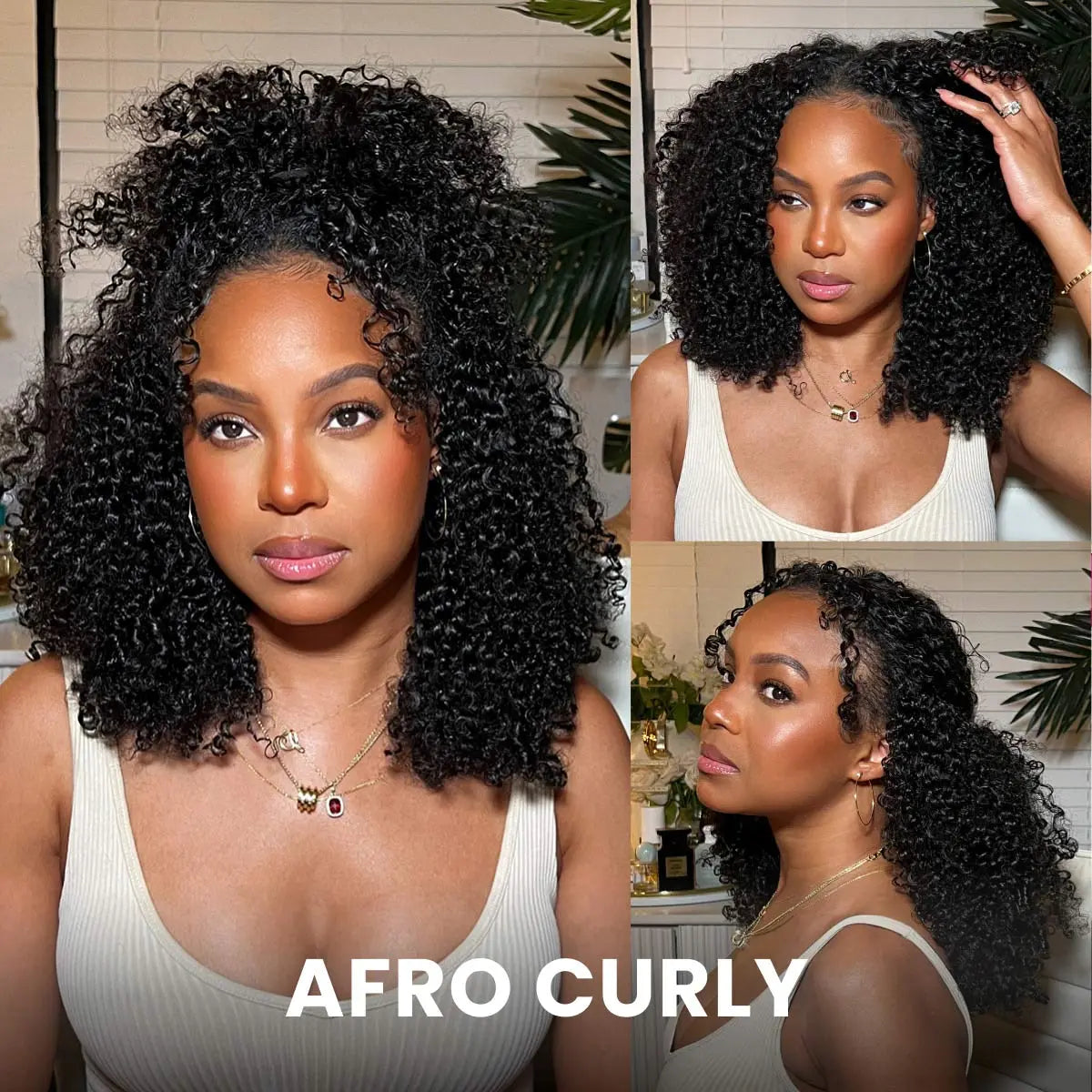 ✨ Afro Curly V Part Wig  180%-250% Density 💕 No Leave Out Human Hair 💇🏽‍♀️ Glueless Wig  Beginner Friendly 👑