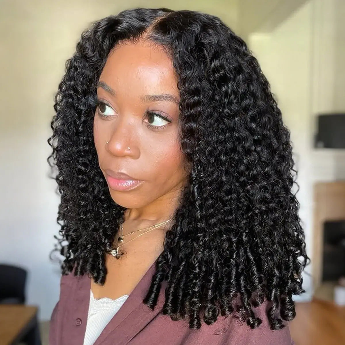 ✨ Afro Curly V Part Wig  180%-250% Density 💕 No Leave Out Human Hair 💇🏽‍♀️ Glueless Wig  Beginner Friendly 👑