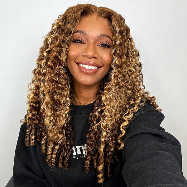Burmese Curly Glueless Wig 4/27 Highlight Color Pre Cut 9x6 Lace Elastic Drawstring Wear Go Wig