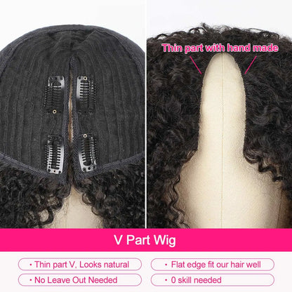 ✨ Afro Curly V Part Wig  180%-250% Density 💕 No Leave Out Human Hair 💇🏽‍♀️ Glueless Wig  Beginner Friendly 👑